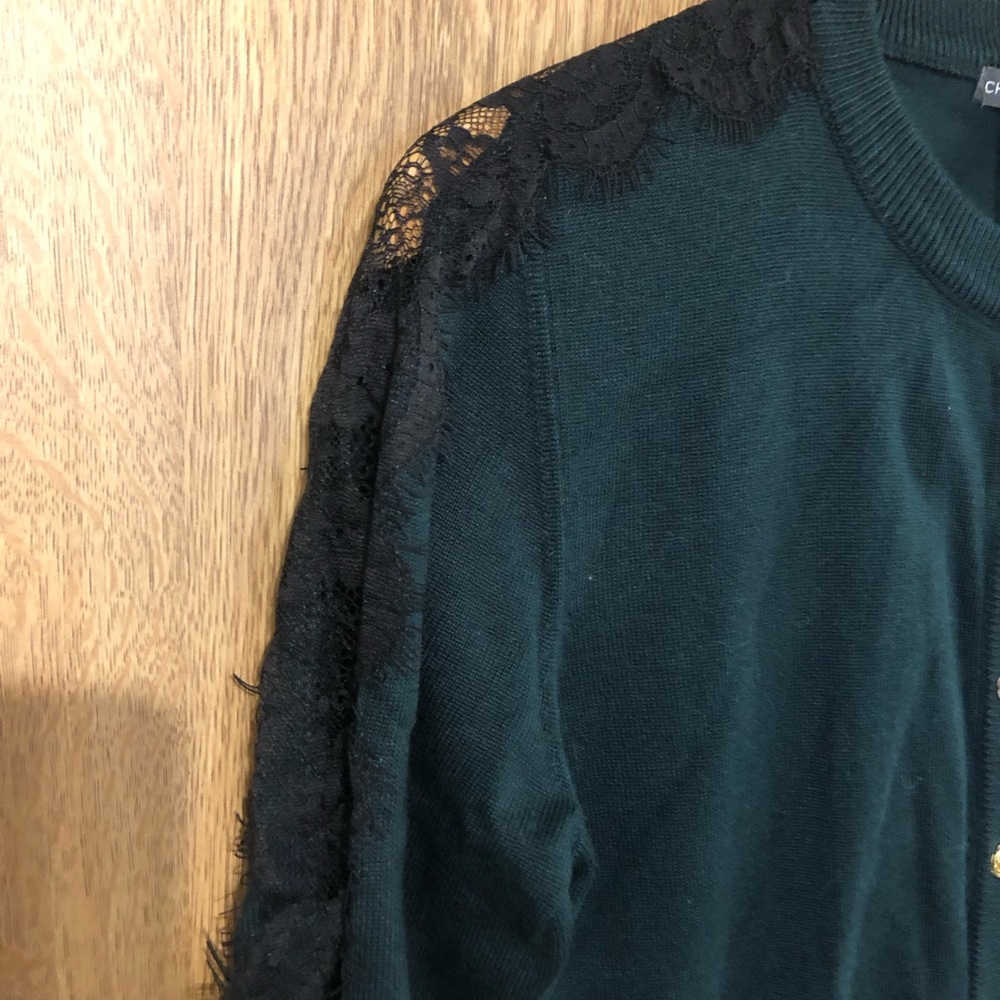 Chelsea & Theodore Dark Green Cardigan with Gold Rose Buttons - Picture 3 of 5